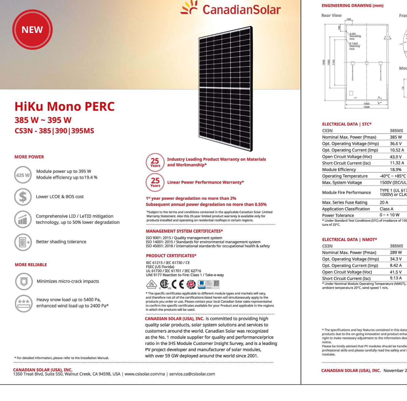 Equipment Specifications engineering drawing from permit set