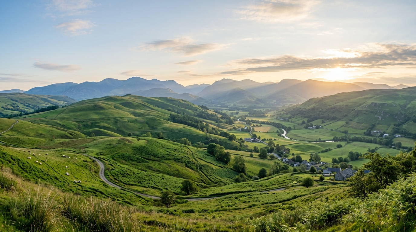 Green hills and renewable energy landscape